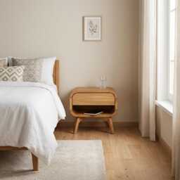 Pair Of Nightstands, Set Bedside Tables With Drawers & Shelf, Side Table, Solid Oak Bedroom Storage Scandinavian Art Deco Nachttisch - thumbnail 3