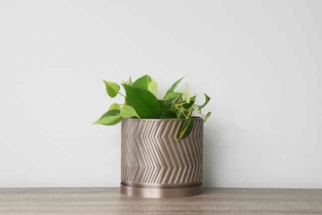"Gatsby Planter With Drainage & Saucer in Champagne Bronze, Art Deco 3D-Printed Plant Pot, Small To Large Sizes 4"" 5"" 6"" 7"" 8" - image 1