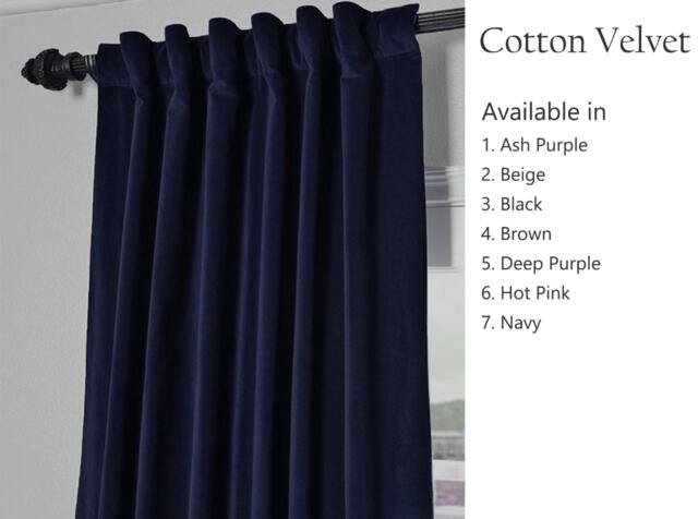 Navy Blue Cotton Velvet Curtain, Custom Drape, Rod Pocket Curtains, Tab Top Drape Door Curtain Window Drapery - image 1