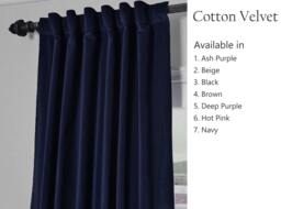 Navy Blue Cotton Velvet Curtain, Custom Drape, Rod Pocket Curtains, Tab Top Drape Door Curtain Window Drapery