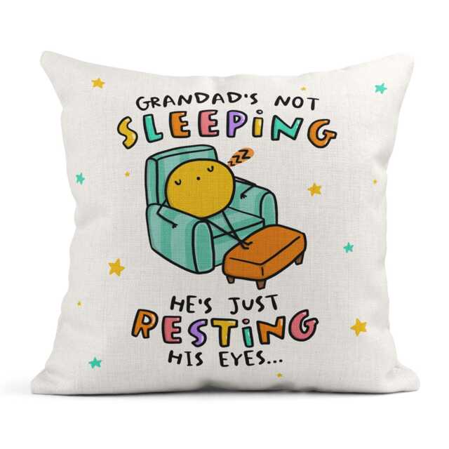 Funny Cushion For Grandad, Grandad's Not Sleeping, He's Just Resting His Eyes Cushion, Birthday Gift, Father's Day Linen - image 1