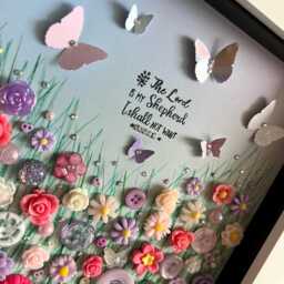 The Psalms Flower Meadow, Bible Verse Decor, Christian Theme Art, Lord Is My Shepherd, Psalm 23, Floral Button Art Gift - thumbnail 2