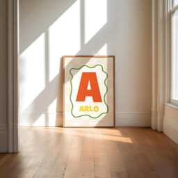 Boys Name, Initial Print, Retro Style Boys Bedroom, Nursery, Cool Kids Teen Prints, Checkerboard, Colourful Decor - thumbnail 2