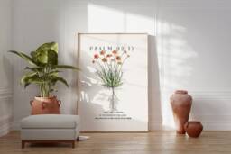 Psalm 92 Planted in The House Of Lord Poster, Floral Bible Verse Prints, Modern Christian Home Decor, Faith Poster - thumbnail 1