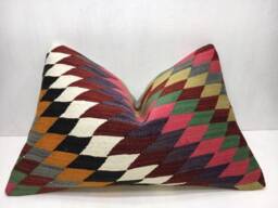 Vintage Kilim Pillow Cover, Handwoven Turkish Pillow, 16x24 - thumbnail 1