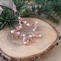 Christmas Star Ornament, Rose Gold Holiday Decor, Tree Decoration Star Pearl Crystal Decor, Gift - thumbnail 2