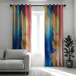 Abstract Pink, Blue & Mustard Curtain, Modern Window Treatment, Vibrant Brushstroke Drapes, Made To Order Boho Chic Drape Panels - thumbnail 3