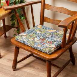 "William Morris Strawberry Thief Tapestry Firm Foam Seat Pad in Blue. Versatile Chair Pad. Perfect For Garden Furniture 16"" X 1.5" - thumbnail 1