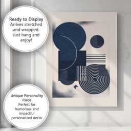 Navy Blue Geometric Circle Spiral Abstract Composition Canvas Wall Art Print Decor Picture Ready To Hang - thumbnail 3