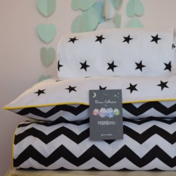 Monochrome Pure Cotton Cot Bed Duvet Cover Set & Fitted Sheet Black White Stars Chevron Nursery Yellow Piping