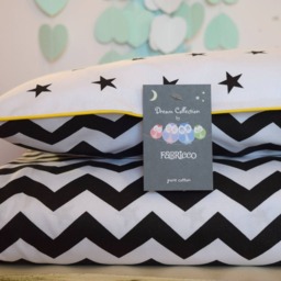Monochrome Pure Cotton Cot Bed Duvet Cover Set & Fitted Sheet Black White Stars Chevron Nursery Yellow Piping - thumbnail 3