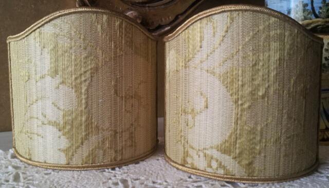 Pair Of Clip-On Shield Shades Rubelli Olive Green Ruzante Silk Damask Fabric Mini Lampshade - Handmade in Italy - image 1