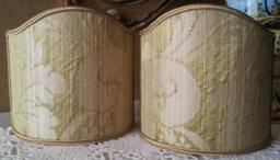 Pair Of Clip-On Shield Shades Rubelli Olive Green Ruzante Silk Damask Fabric Mini Lampshade - Handmade in Italy - thumbnail 1