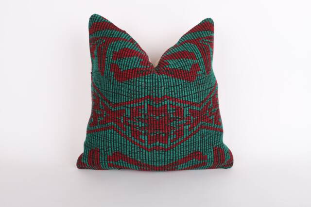 Vintage Turkish Kilim Pillow Cover 16'' Handwoven Wool Throw - image 1