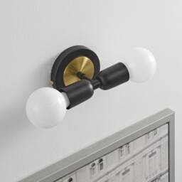 Luna Duo Black & Gold Wall Sconce - Mid Century Industrial Modern 2-Light Lamp For & Ceiling Vanity Mirror & Bathroom Lighting - thumbnail 3