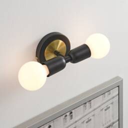 Luna Duo Black & Gold Wall Sconce - Mid Century Industrial Modern 2-Light Lamp For & Ceiling Vanity Mirror & Bathroom Lighting - thumbnail 2