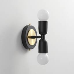 Luna Duo Black & Gold Wall Sconce - Mid Century Industrial Modern 2-Light Lamp For & Ceiling Vanity Mirror & Bathroom Lighting