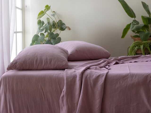 Amethyst Linen Sheet Set 1 Flat & Fitted 2 Pillowcases Stonewashed 100% Flax Linen Set - image 1