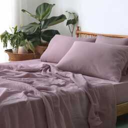 Amethyst Linen Sheet Set 1 Flat & Fitted 2 Pillowcases Stonewashed 100% Flax Linen Set - thumbnail 3