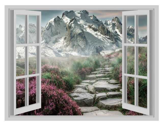 Mountain View Wall Decal 3D Window Effect Poster - 45cm X 60cm - image 1
