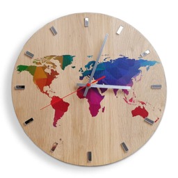 Large Wall Clock - Oak 13 in World Map Clock Wood Colorfull Modern Geometric Wall Art Unique - thumbnail 2