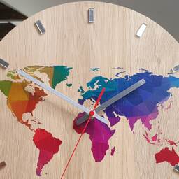 Large Wall Clock - Oak 13 in World Map Clock Wood Colorfull Modern Geometric Wall Art Unique - thumbnail 3