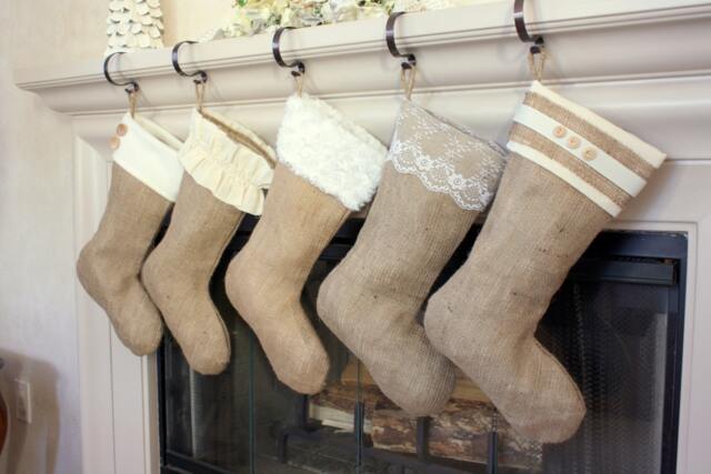 The Classic Cream Line - Set Of Five - 5 Burlap Stockings, Christmas Stockings - image 1