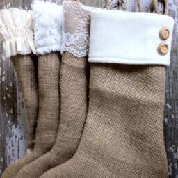 The Classic Cream Line - Set Of Five - 5 Burlap Stockings, Christmas Stockings - thumbnail 4