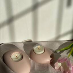 Set Of 2 Pebble Tea Light Holder - Handmade Candle Contemporary Home Decor Valentine's Day Gift Mother's - thumbnail 2
