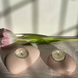 Set Of 2 Pebble Tea Light Holder - Handmade Candle Contemporary Home Decor Valentine's Day Gift Mother's - thumbnail 4