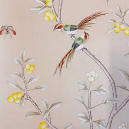 Hand-Painted Chinoiserie Floral Panels Pink Birds, Silk Wallpaper - 24x48 - thumbnail 3