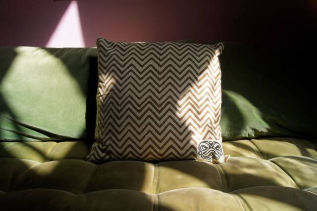 Hand Block Printed Cotton Pillow Cover Geometric Design - Leheria Brown - image 1
