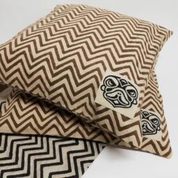 Hand Block Printed Cotton Pillow Cover Geometric Design - Leheria Brown - thumbnail 3