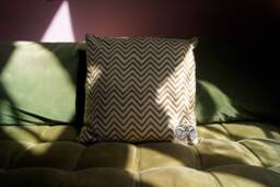Hand Block Printed Cotton Pillow Cover Geometric Design - Leheria Brown - thumbnail 1
