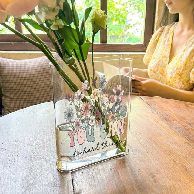 You Can Do Hard Things Book Vase, Floral Motivational Empowerment Mental Health Vase Gift, Teacher Gift - image 1