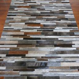Handmade Cowhide Patchwork Rug Gray, Brown & Taupe Stripes - thumbnail 3