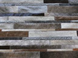 Handmade Cowhide Patchwork Rug Gray, Brown & Taupe Stripes - thumbnail 1