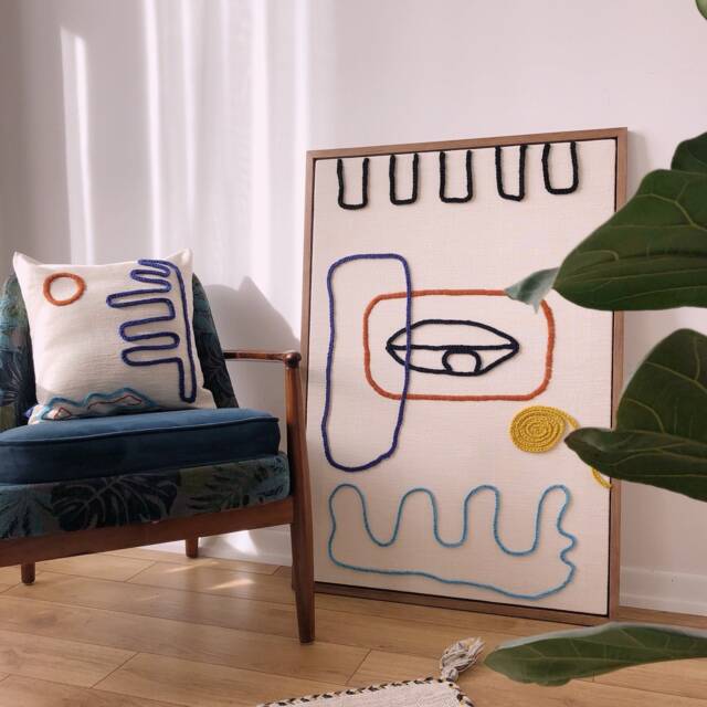Handmade Wool Embroidered Wall Art & Pillow Set Milas Framed Work, Hand Woven Hanging 65x95 cm - image 1