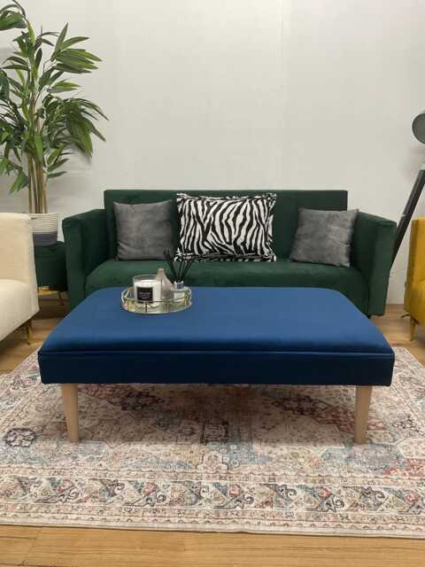 Ava Handmade Velvet Footstool Coffee Table Bench Teal Flat Top Pouffe - image 1