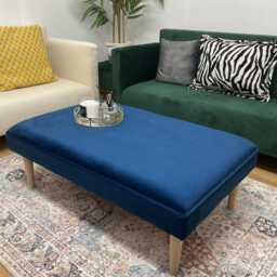 Ava Handmade Velvet Footstool Coffee Table Bench Teal Flat Top Pouffe - thumbnail 2