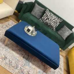 Ava Handmade Velvet Footstool Coffee Table Bench Teal Flat Top Pouffe - thumbnail 3
