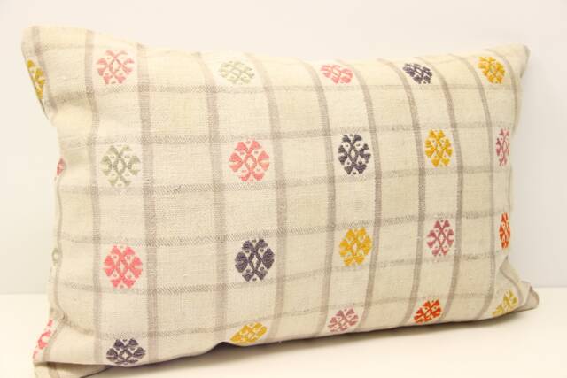 Turkish Kilim Lumbar Pillow Cover, Wool & Cotton - 16x24 Inch - image 1