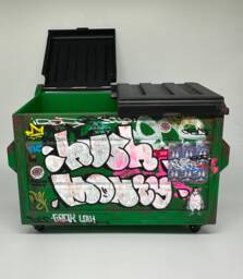 Desk Accessories/Pen Holder Graffiti Art Unique Gift Miniatures Dumpster Mini Trash Can Hip Hop Custom - thumbnail 1