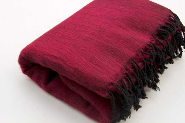 Handwoven Yak Wool Blanket Large Travel Shawl, Meditation Wrap Deep Red - image 1