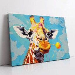 Colorful Giraffe Lollypop Meeting Abstract Oil Painting Style Wall Art, Framed Canvas Poster Print, Home Kitchen Office Room Decor, Gifts - thumbnail 2