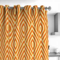 Orange Retro Curtains, Mid Century Geometric Pattern Custom Made Drapes, Eyelet Or Rod Pocket Panels - thumbnail 2