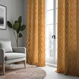 Orange Retro Curtains, Mid Century Geometric Pattern Custom Made Drapes, Eyelet Or Rod Pocket Panels - thumbnail 4