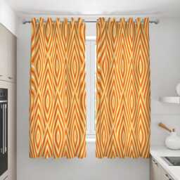Orange Retro Curtains, Mid Century Geometric Pattern Custom Made Drapes, Eyelet Or Rod Pocket Panels - thumbnail 3
