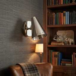 Mid Century Modern Brass Cone Fixture Wall Sconce, Polished Chrome Light - thumbnail 3