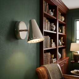 Mid Century Modern Brass Cone Fixture Wall Sconce, Polished Chrome Light - thumbnail 2